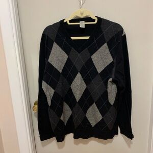GAP V-Neck Black and Gray Argyle Sweater